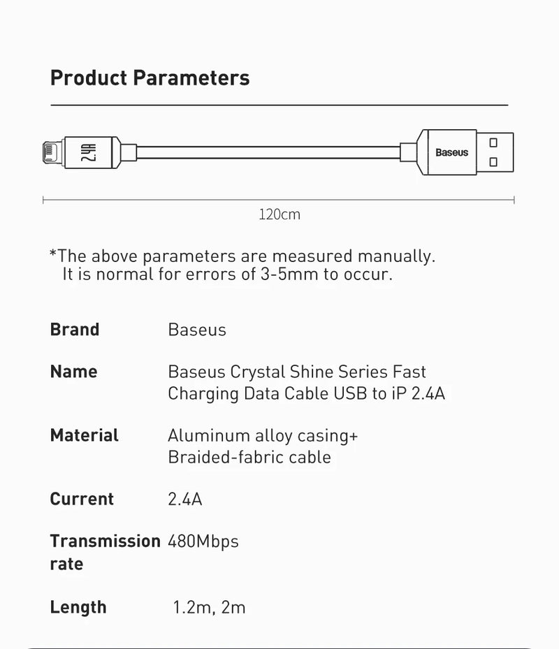 Cable Baseus USB For iPhone 14 13 12 Pro Max X XR XS 8 7 6s 6 iPad Fast Data Charging Charger USB Wire Cord Mobile Phone Cables