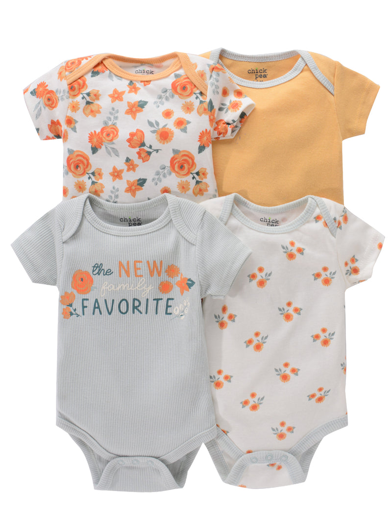 4PCS Newborn Infant Romper Short Sleeve Round Neck Cartoon Animal Flowers Print Bodysuit Onesies For Baby Boys And Girls Clothes