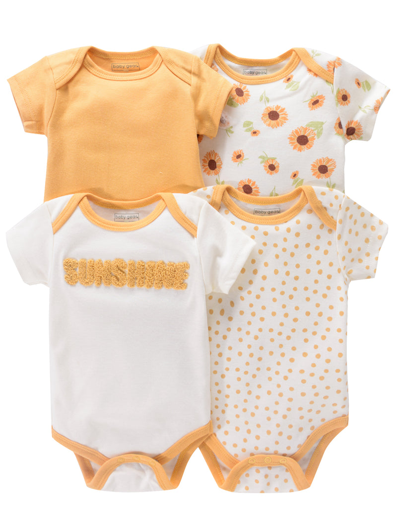 4PCS Newborn Infant Romper Short Sleeve Round Neck Cartoon Animal Flowers Print Bodysuit Onesies For Baby Boys And Girls Clothes