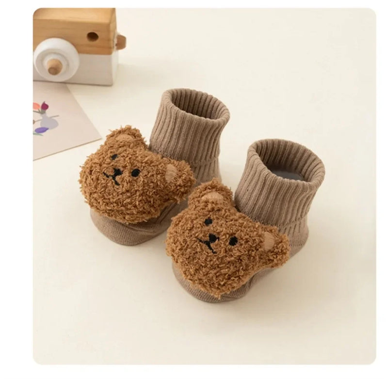 Cute Cartoon Bear Baby Socks for Boy Girl Winter Soft Cotton Anti Slip Soled Newborn Toddler Sock Kids Thicken Socken Warm Socks