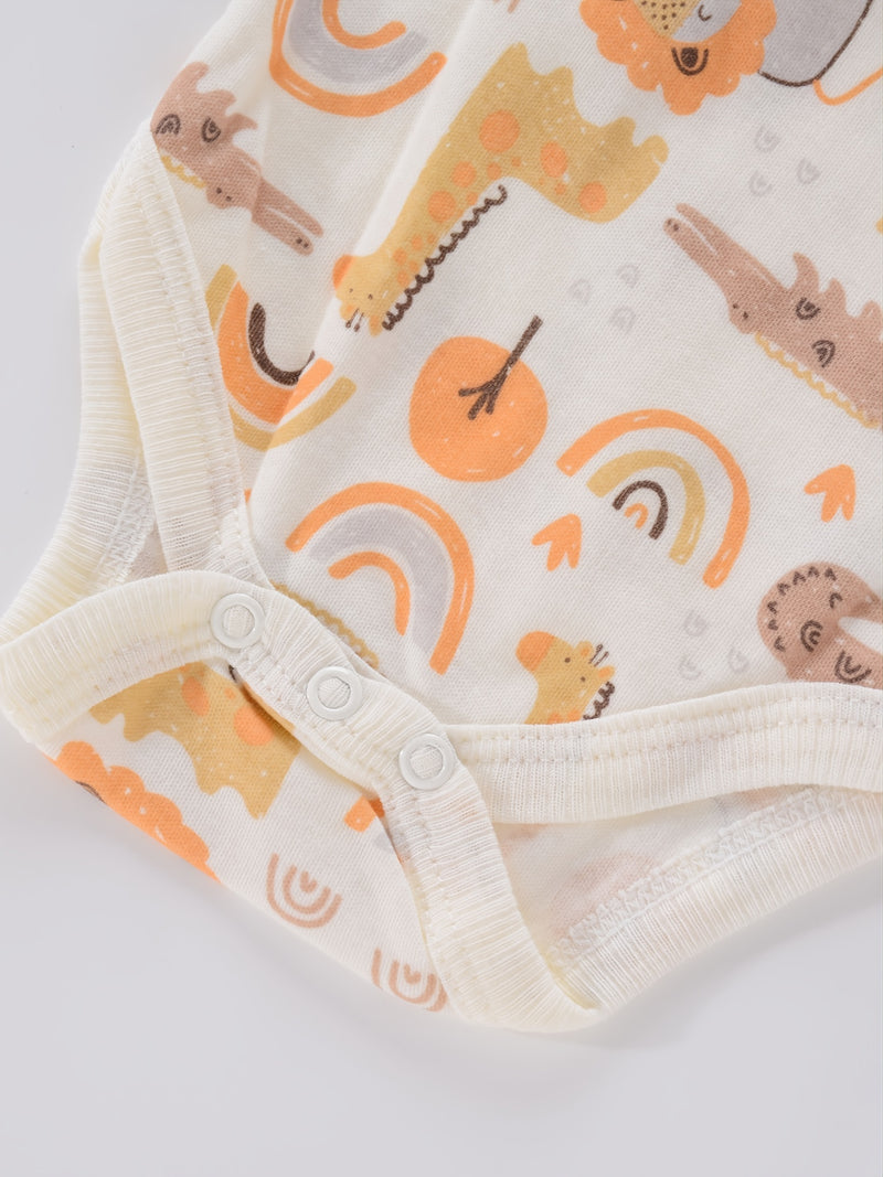 4PCS Newborn Infant Romper Short Sleeve Round Neck Cartoon Animal Flowers Print Bodysuit Onesies For Baby Boys And Girls Clothes