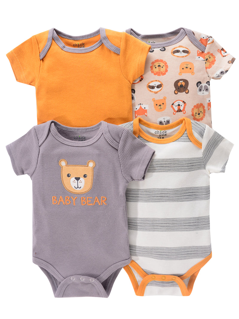4PCS Newborn Infant Romper Short Sleeve Round Neck Cartoon Animal Flowers Print Bodysuit Onesies For Baby Boys And Girls Clothes