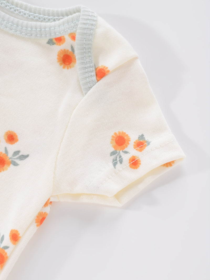 4PCS Newborn Infant Romper Short Sleeve Round Neck Cartoon Animal Flowers Print Bodysuit Onesies For Baby Boys And Girls Clothes