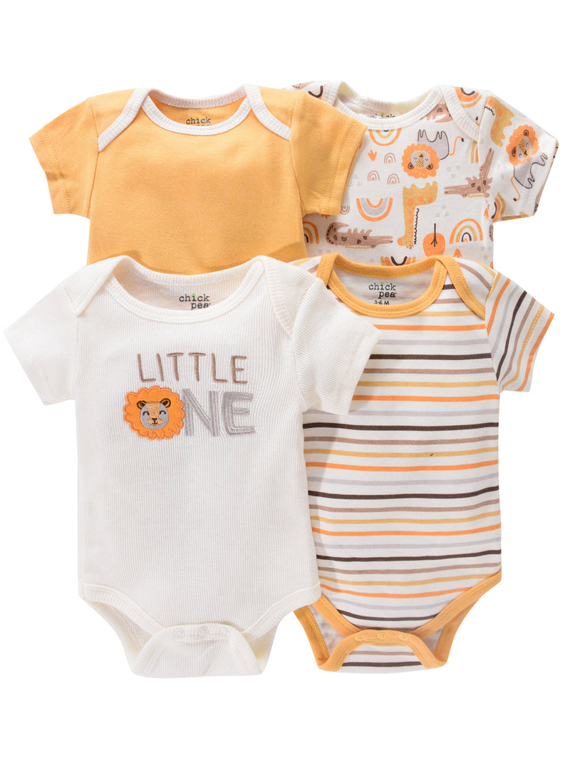4PCS Newborn Infant Romper Short Sleeve Round Neck Cartoon Animal Flowers Print Bodysuit Onesies For Baby Boys And Girls Clothes