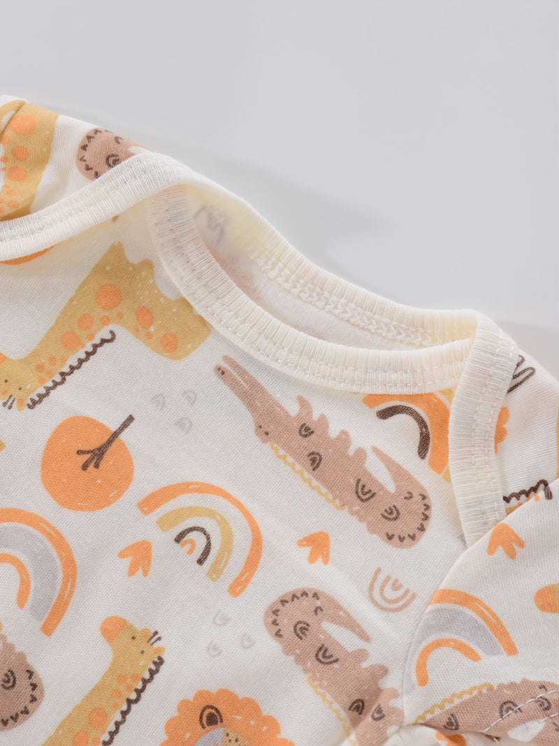 4PCS Newborn Infant Romper Short Sleeve Round Neck Cartoon Animal Flowers Print Bodysuit Onesies For Baby Boys And Girls Clothes