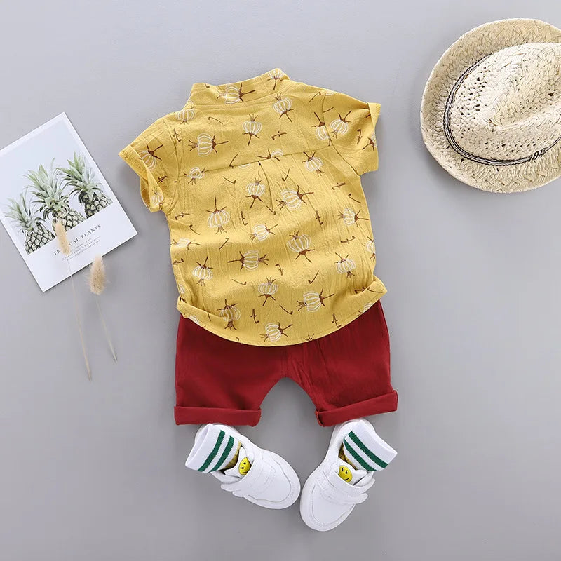 Conjunto de Verão em Algodão: Camisa e Shorts em 2 Peças para Bebês – Conforto e Estilo Perfeitos para os Dias Quentes!