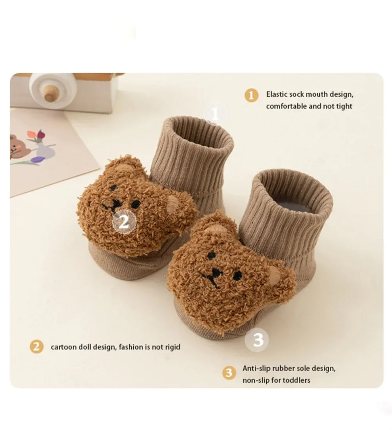 Cute Cartoon Bear Baby Socks for Boy Girl Winter Soft Cotton Anti Slip Soled Newborn Toddler Sock Kids Thicken Socken Warm Socks