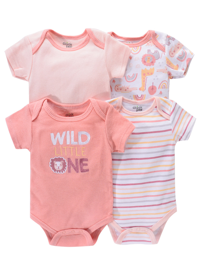 4PCS Newborn Infant Romper Short Sleeve Round Neck Cartoon Animal Flowers Print Bodysuit Onesies For Baby Boys And Girls Clothes