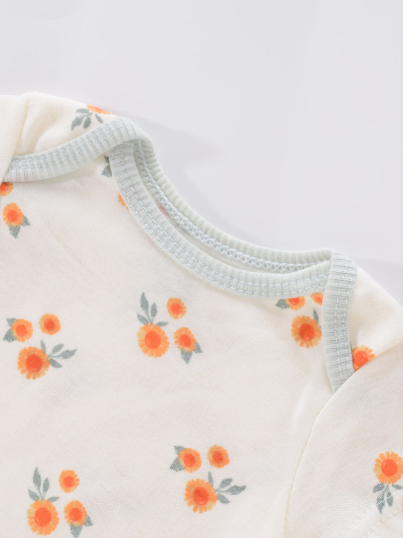 4PCS Newborn Infant Romper Short Sleeve Round Neck Cartoon Animal Flowers Print Bodysuit Onesies For Baby Boys And Girls Clothes