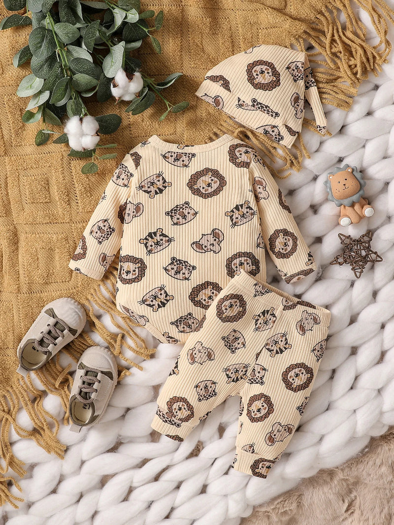 Baby Boys Newborn Soft Long Sleeve Open Stitch 2pcs Pantsuits Casual Daily For Autumn +Hat