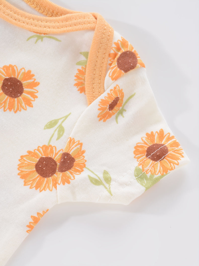 4PCS Newborn Infant Romper Short Sleeve Round Neck Cartoon Animal Flowers Print Bodysuit Onesies For Baby Boys And Girls Clothes