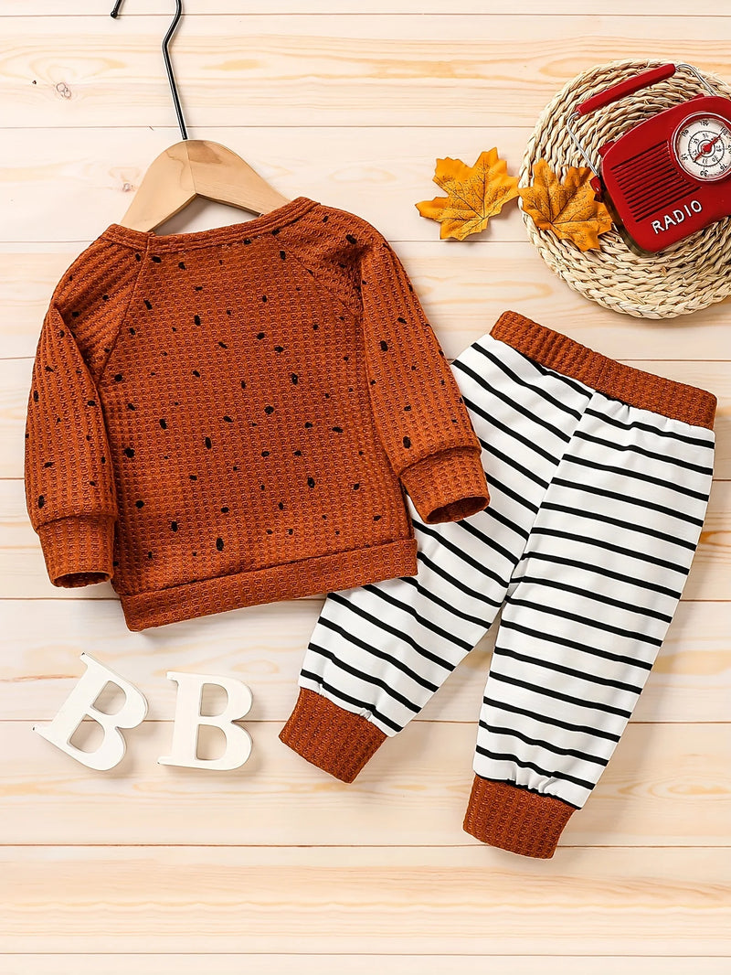 Baby Long Sleeve Waffle Cute All Seasons Plaid Pantsuits Boys For Active Bodyset